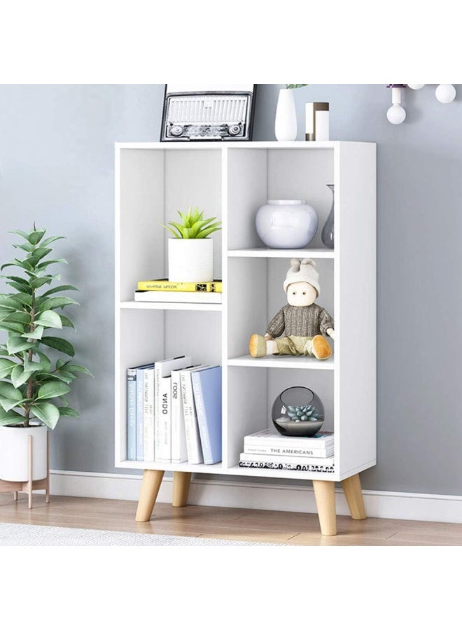 IOTXY Wooden Open Shelf Bookcase - 3-Tier Floor Standing Display Cabinet Rack with Legs, 5 Cubes Bookshelf, Warm White - Image 1